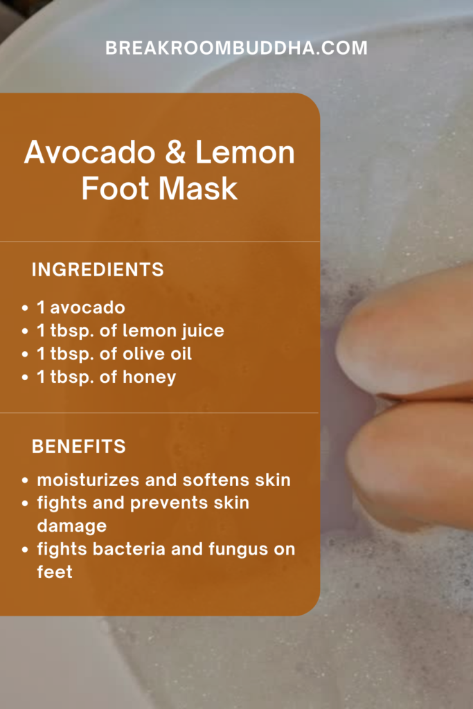 Homemade Avocado and Lemon Foot Mask Recipe Card Breakroom Buddha